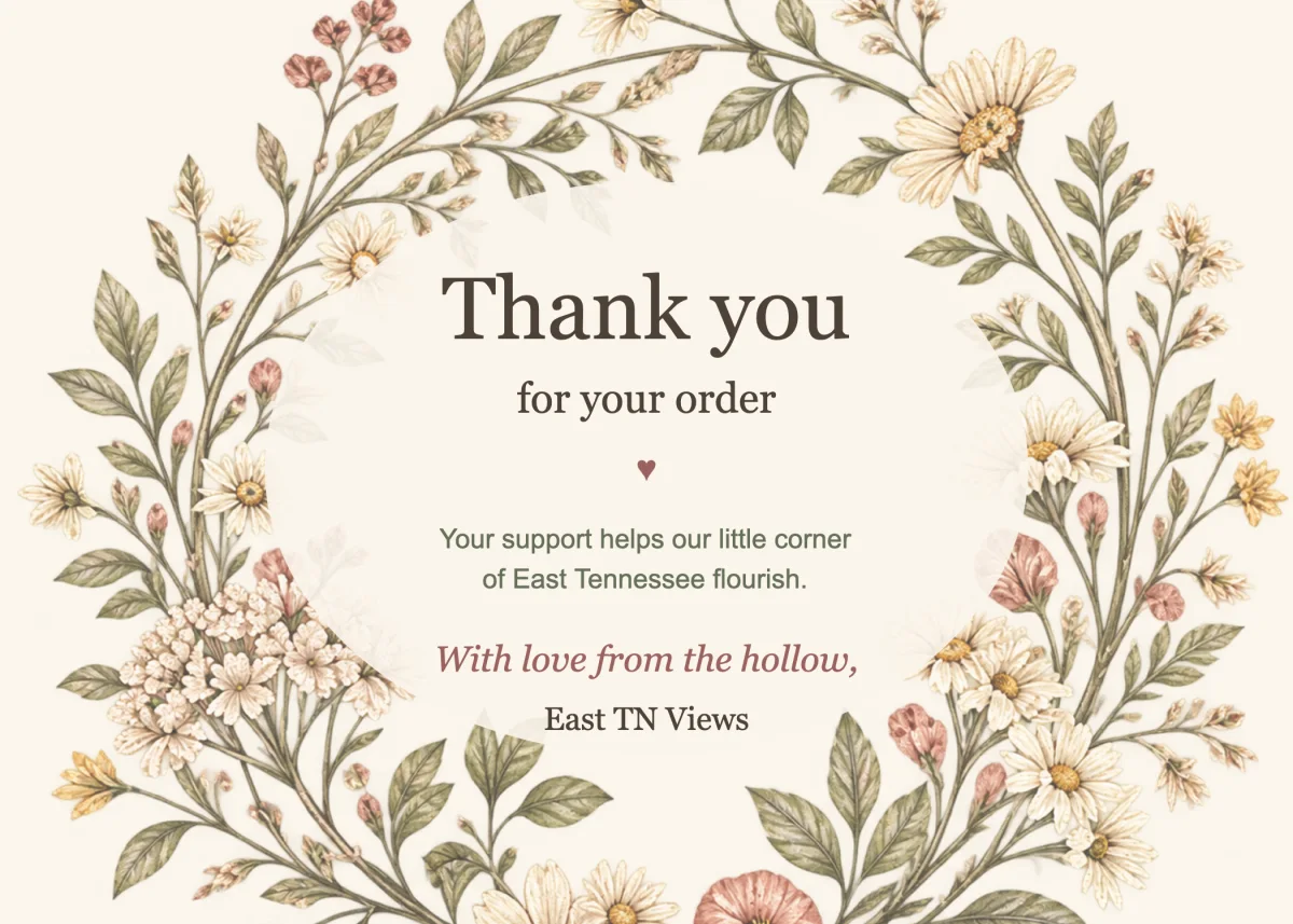 Appalachian wildflower thank-you card reading Thank you for your order and With love from the hollow